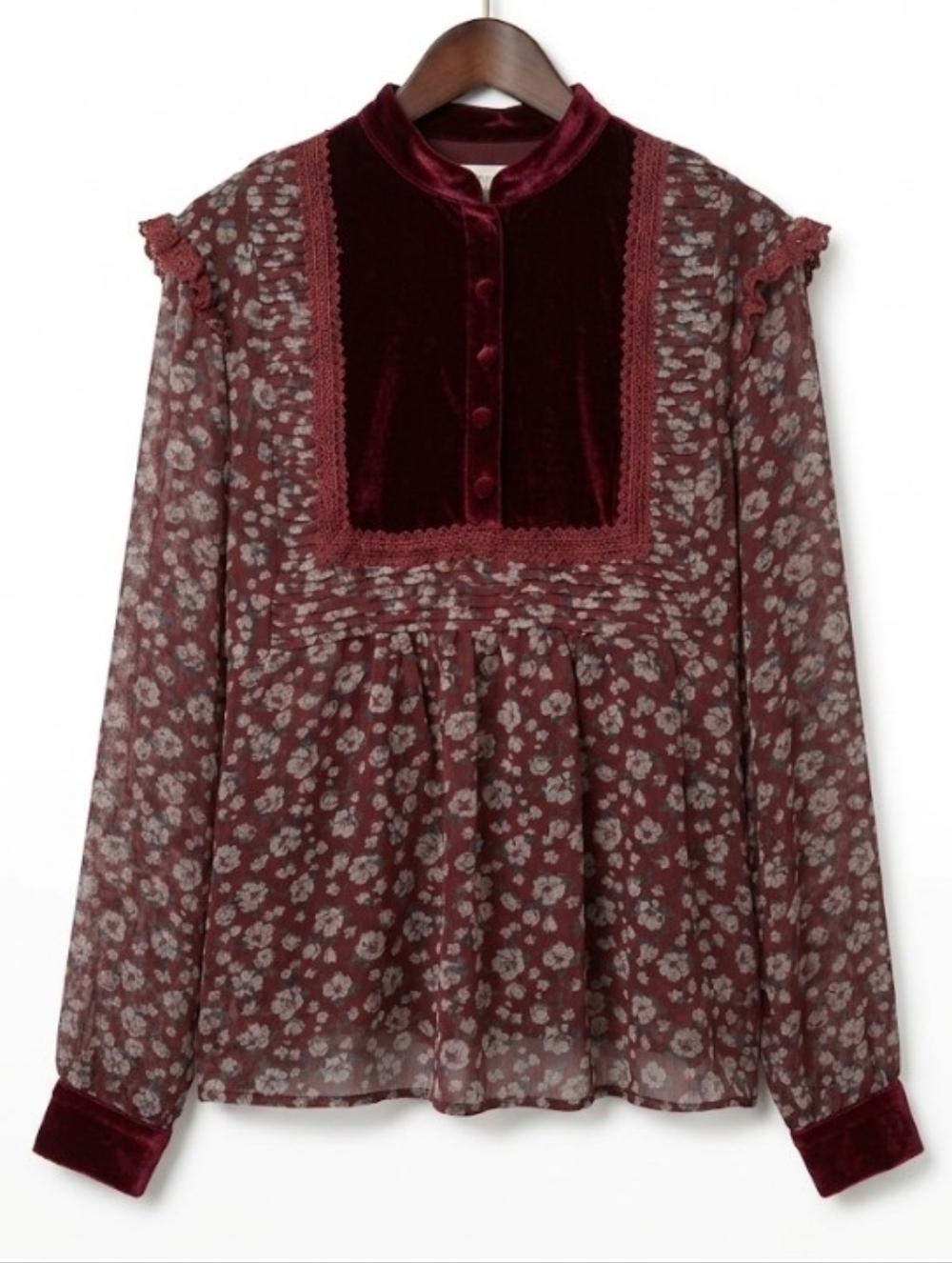 Coquette Bridgerton Floral Velvet Victorian Sheer Whimsical Cottage Prairie Top